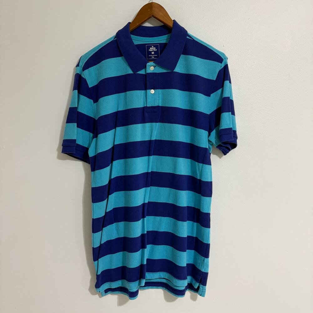 The Modern Pique Polo Men's Medium Preppy Blue Striped Shirt by the Gap